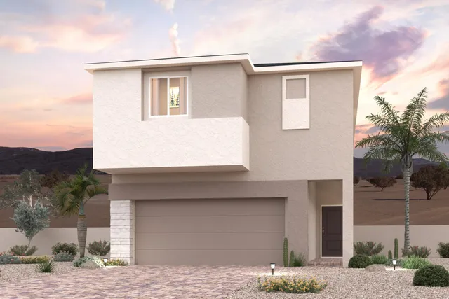 A white house with palm trees.