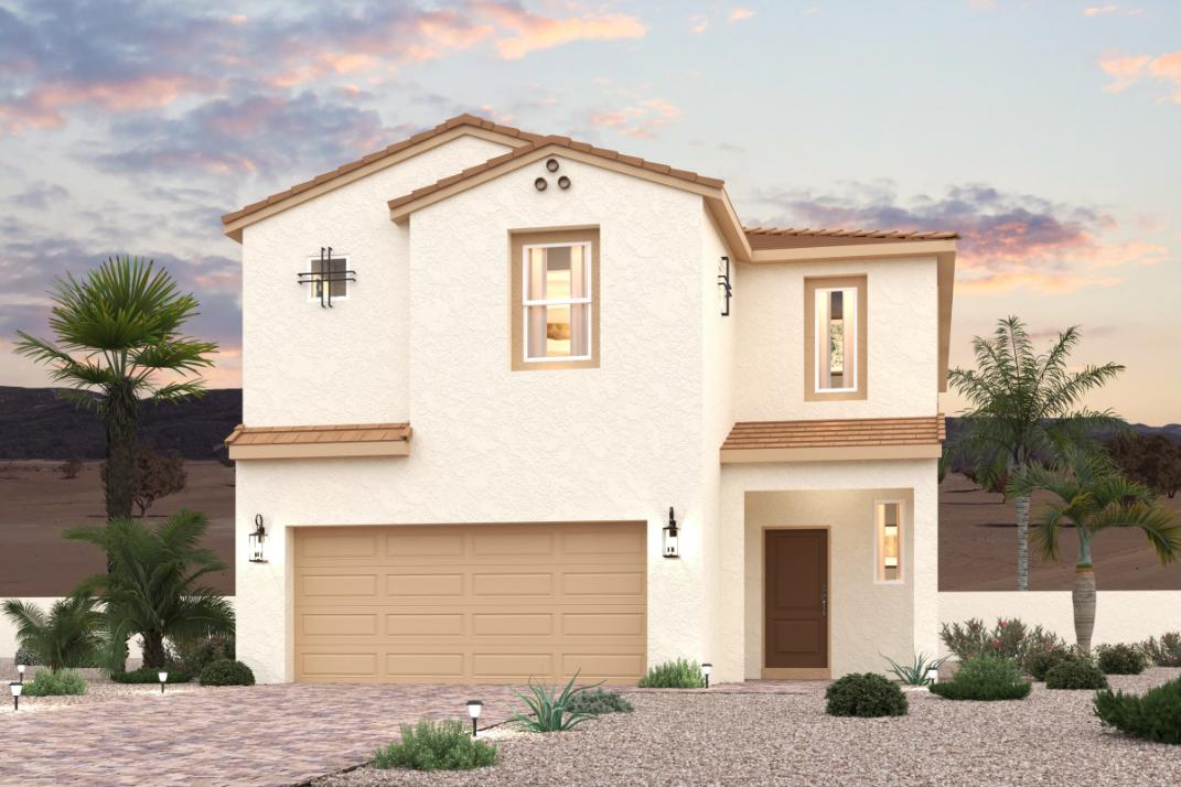 A house with palm trees.
